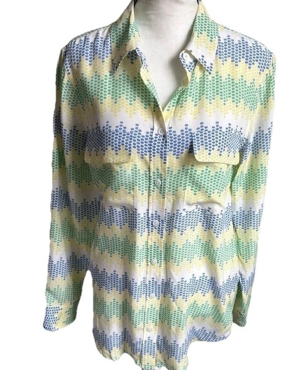 Equipment Femme Silk Blouse Women’s S Green Button Blue Button Front Shirt